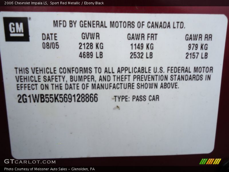 Sport Red Metallic / Ebony Black 2006 Chevrolet Impala LS