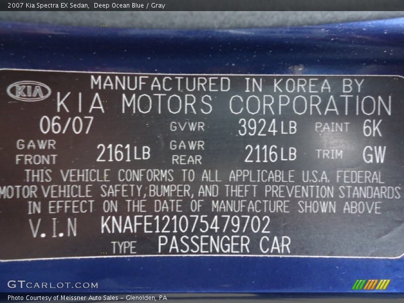 Deep Ocean Blue / Gray 2007 Kia Spectra EX Sedan