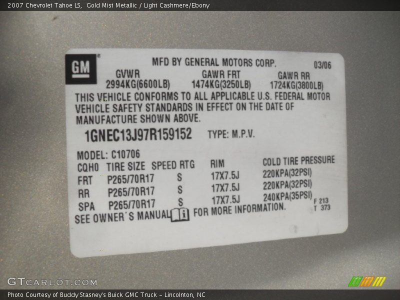 Gold Mist Metallic / Light Cashmere/Ebony 2007 Chevrolet Tahoe LS