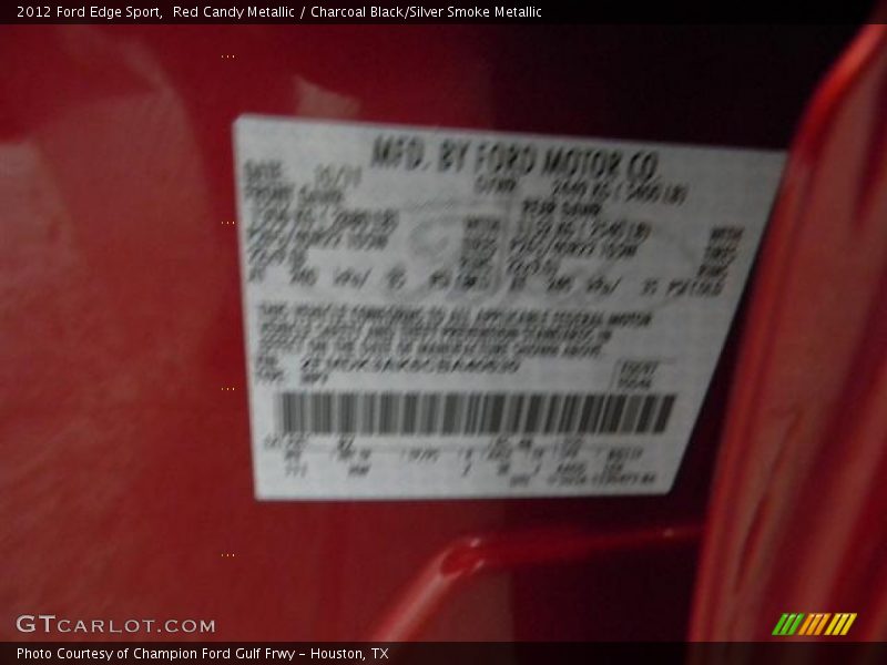 Red Candy Metallic / Charcoal Black/Silver Smoke Metallic 2012 Ford Edge Sport