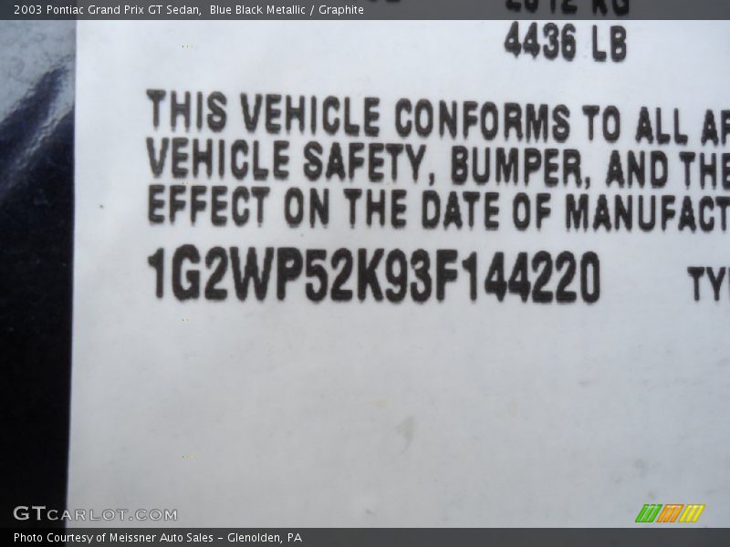 Blue Black Metallic / Graphite 2003 Pontiac Grand Prix GT Sedan
