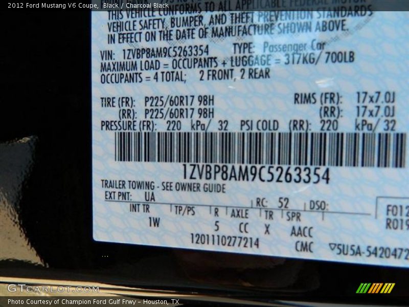 Black / Charcoal Black 2012 Ford Mustang V6 Coupe