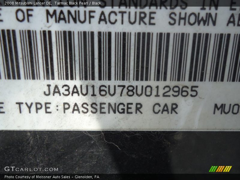 Tarmac Black Pearl / Black 2008 Mitsubishi Lancer DE