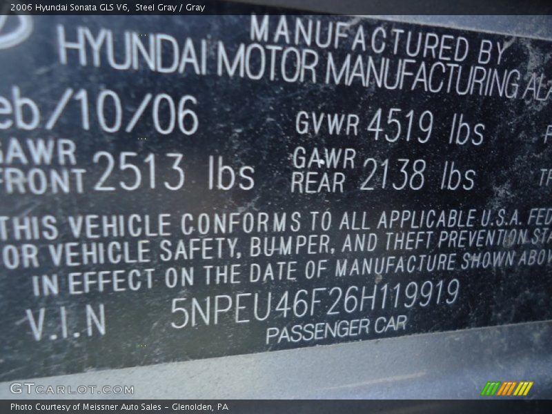 Steel Gray / Gray 2006 Hyundai Sonata GLS V6