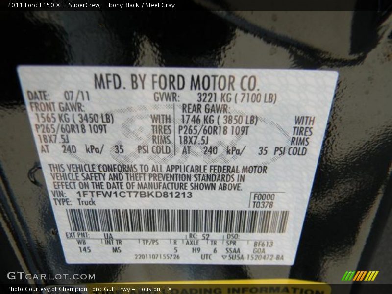 Ebony Black / Steel Gray 2011 Ford F150 XLT SuperCrew