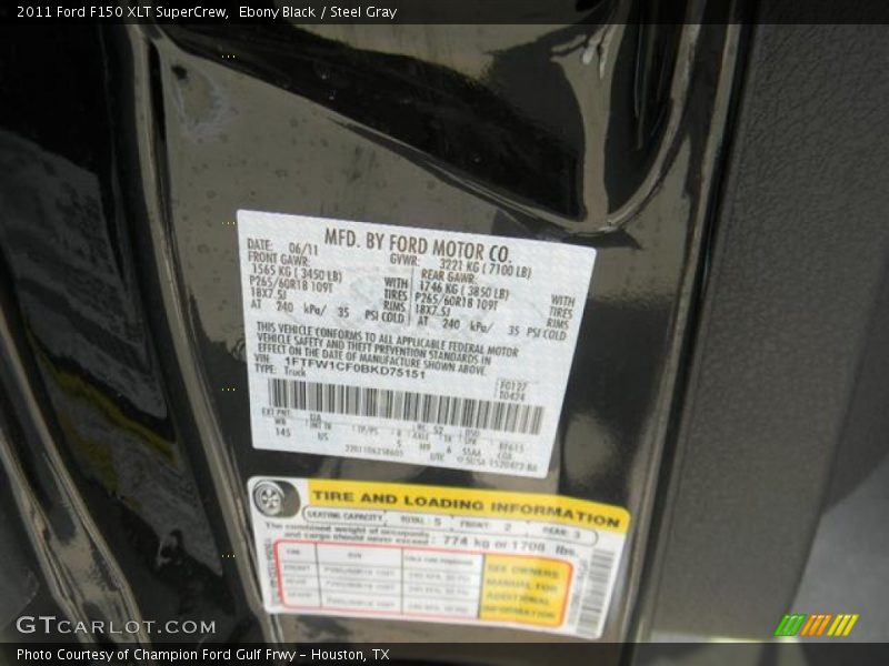 Ebony Black / Steel Gray 2011 Ford F150 XLT SuperCrew