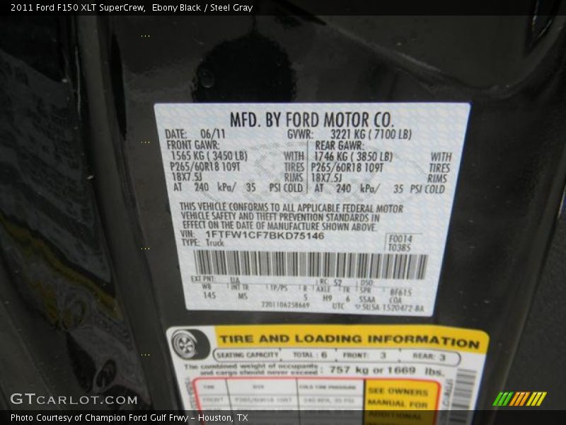Ebony Black / Steel Gray 2011 Ford F150 XLT SuperCrew