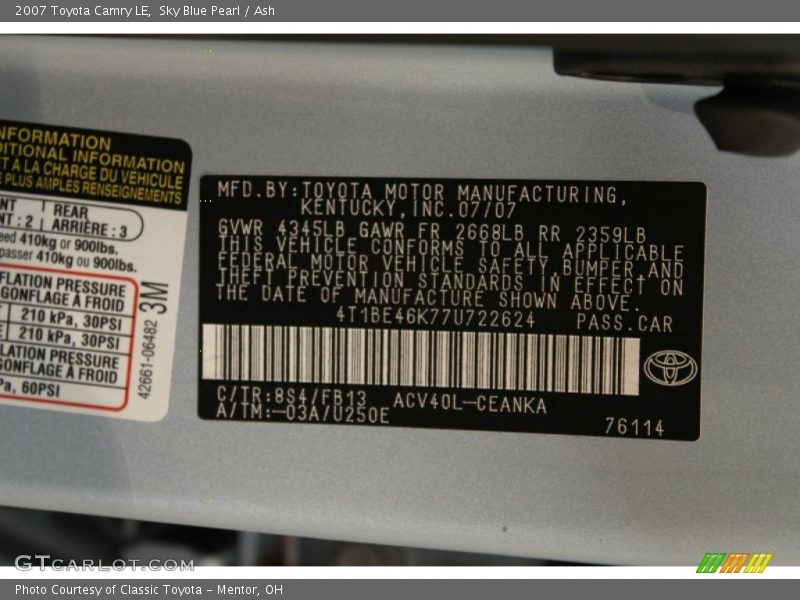 Sky Blue Pearl / Ash 2007 Toyota Camry LE