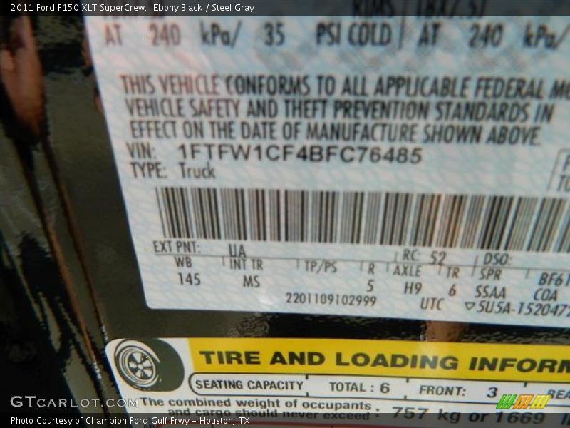 Ebony Black / Steel Gray 2011 Ford F150 XLT SuperCrew
