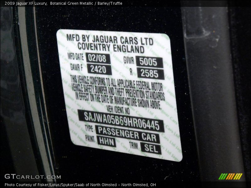 2009 XF Luxury Botanical Green Metallic Color Code HHN