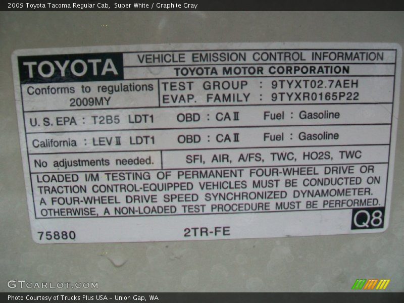 Super White / Graphite Gray 2009 Toyota Tacoma Regular Cab