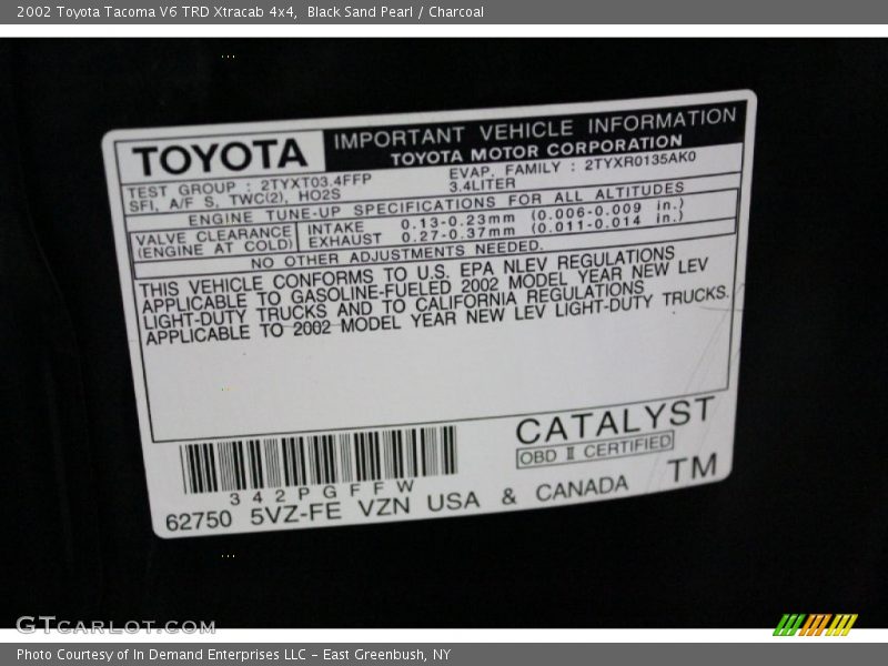 Black Sand Pearl / Charcoal 2002 Toyota Tacoma V6 TRD Xtracab 4x4