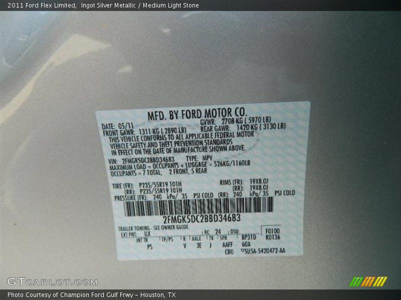 Ingot Silver Metallic / Medium Light Stone 2011 Ford Flex Limited