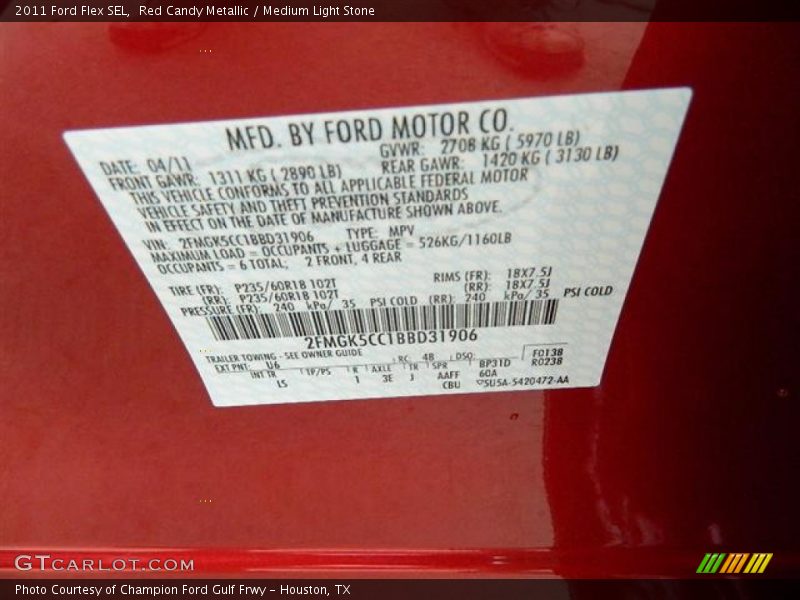 Red Candy Metallic / Medium Light Stone 2011 Ford Flex SEL