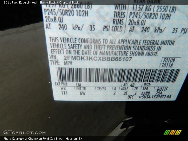 Ebony Black / Charcoal Black 2011 Ford Edge Limited