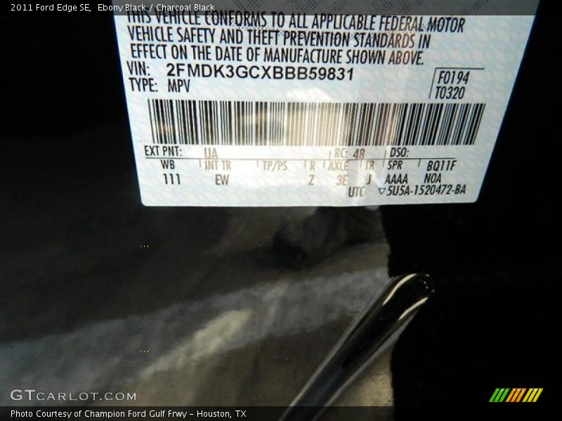 Ebony Black / Charcoal Black 2011 Ford Edge SE