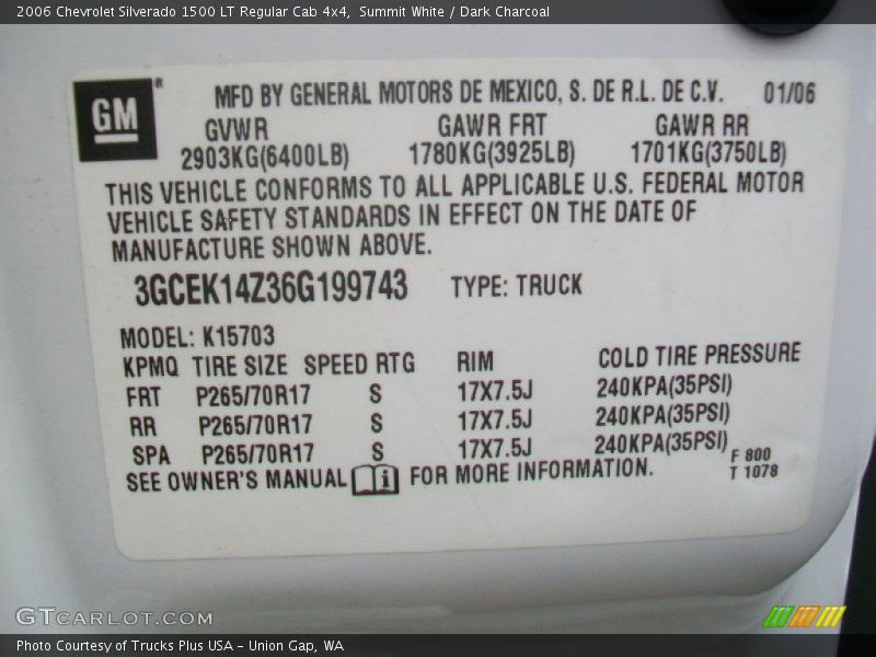Info Tag of 2006 Silverado 1500 LT Regular Cab 4x4