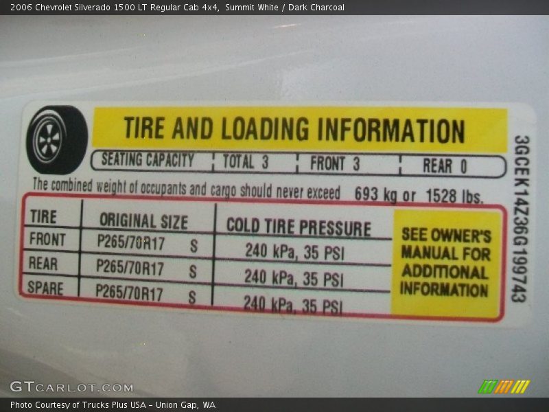 Tire pressure tag - 2006 Chevrolet Silverado 1500 LT Regular Cab 4x4