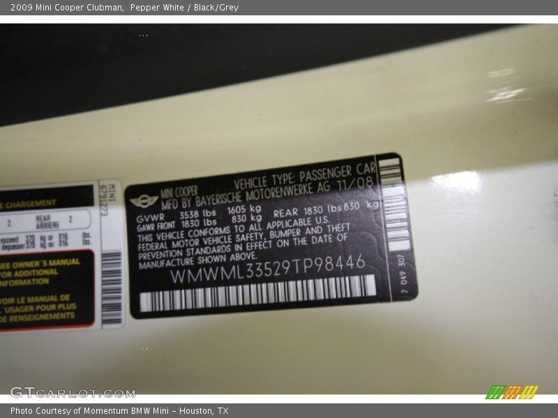 Pepper White / Black/Grey 2009 Mini Cooper Clubman