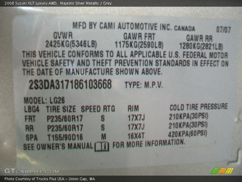 Majestic Silver Metallic / Grey 2008 Suzuki XL7 Luxury AWD