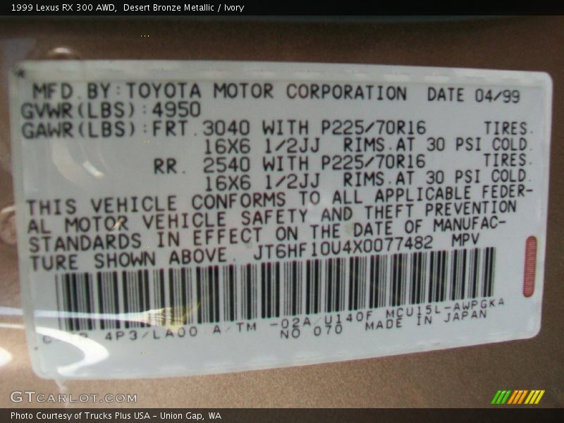 Desert Bronze Metallic / Ivory 1999 Lexus RX 300 AWD