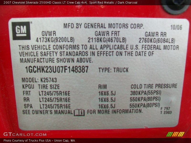 Sport Red Metallic / Dark Charcoal 2007 Chevrolet Silverado 2500HD Classic LT Crew Cab 4x4