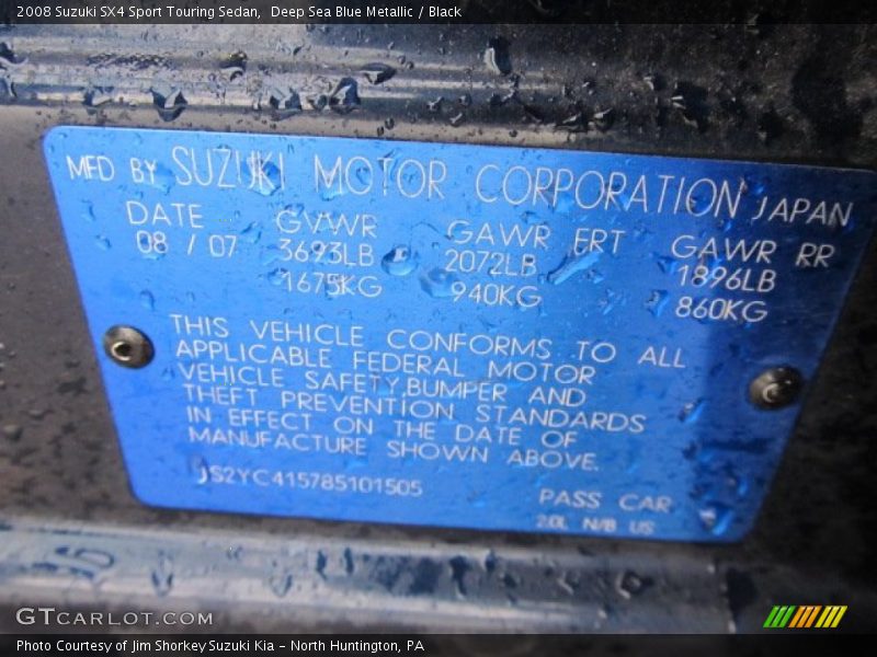 Deep Sea Blue Metallic / Black 2008 Suzuki SX4 Sport Touring Sedan