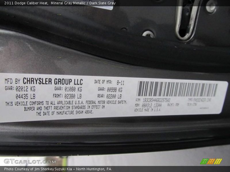 Mineral Gray Metallic / Dark Slate Gray 2011 Dodge Caliber Heat
