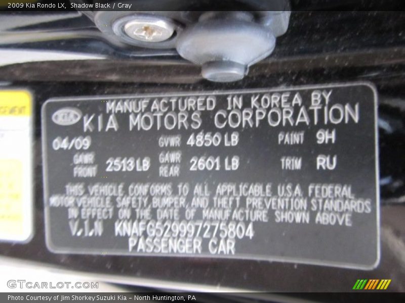 Shadow Black / Gray 2009 Kia Rondo LX