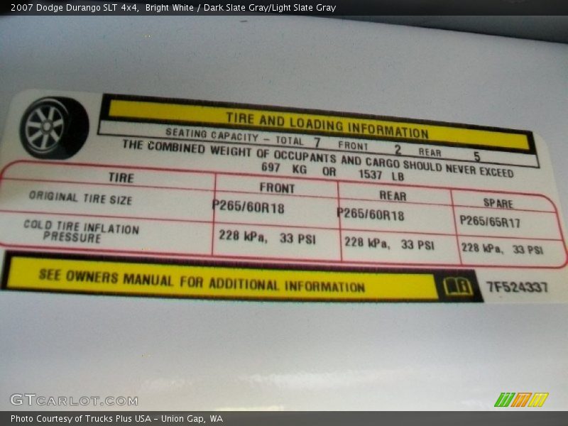 Bright White / Dark Slate Gray/Light Slate Gray 2007 Dodge Durango SLT 4x4