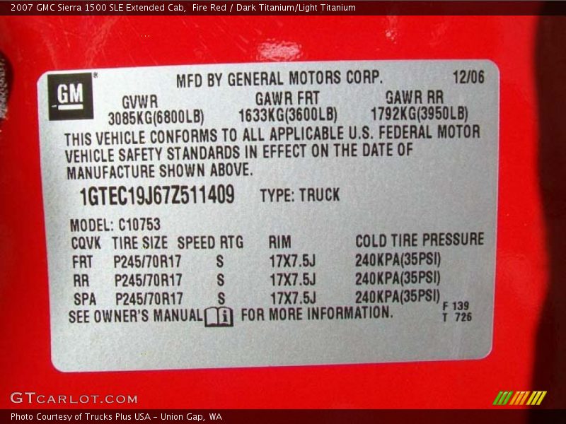 Fire Red / Dark Titanium/Light Titanium 2007 GMC Sierra 1500 SLE Extended Cab