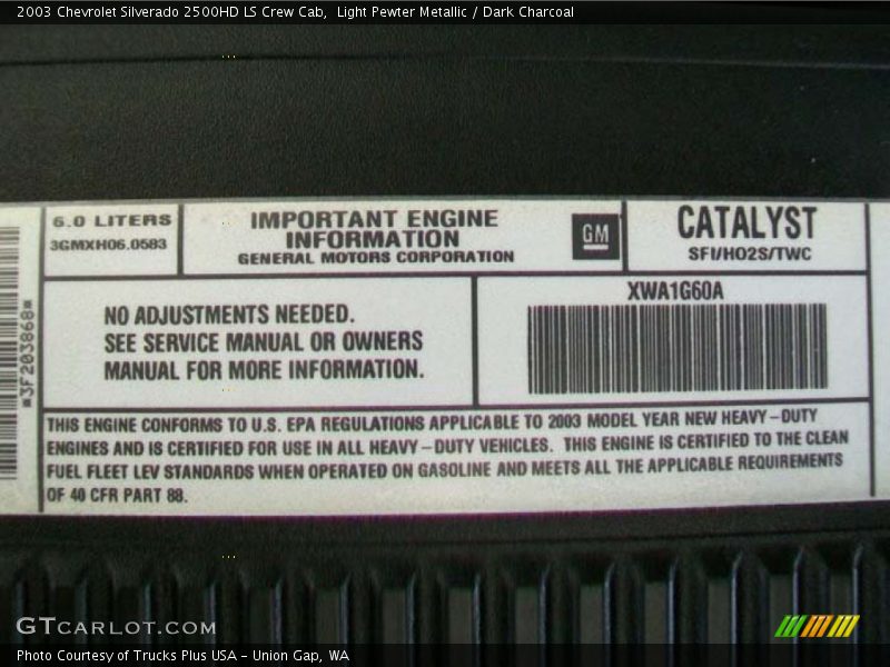 Light Pewter Metallic / Dark Charcoal 2003 Chevrolet Silverado 2500HD LS Crew Cab