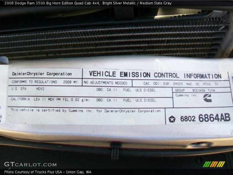 Bright Silver Metallic / Medium Slate Gray 2008 Dodge Ram 3500 Big Horn Edition Quad Cab 4x4