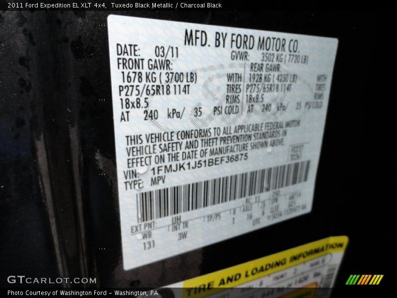 Tuxedo Black Metallic / Charcoal Black 2011 Ford Expedition EL XLT 4x4