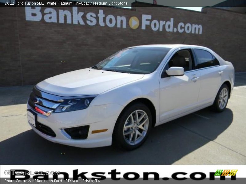 White Platinum Tri-Coat / Medium Light Stone 2012 Ford Fusion SEL