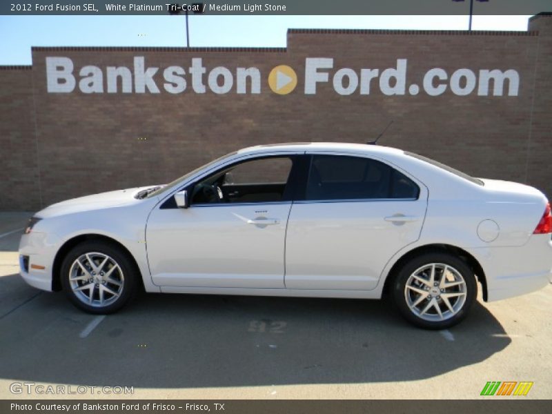 White Platinum Tri-Coat / Medium Light Stone 2012 Ford Fusion SEL