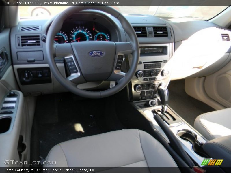 White Platinum Tri-Coat / Medium Light Stone 2012 Ford Fusion SEL