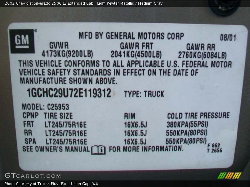 Light Pewter Metallic / Medium Gray 2002 Chevrolet Silverado 2500 LS Extended Cab