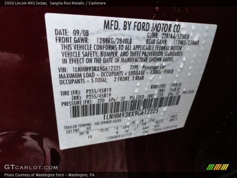 Sangria Red Metallic / Cashmere 2009 Lincoln MKS Sedan