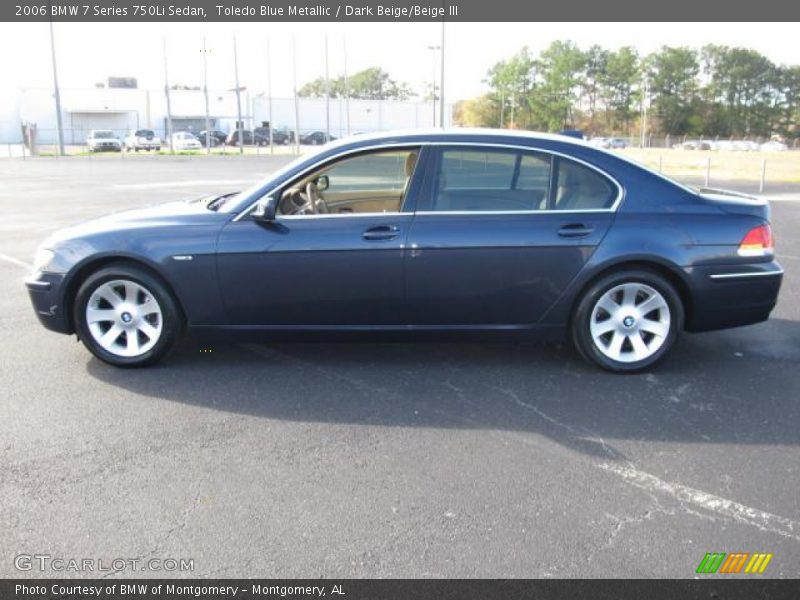 Toledo Blue Metallic / Dark Beige/Beige III 2006 BMW 7 Series 750Li Sedan