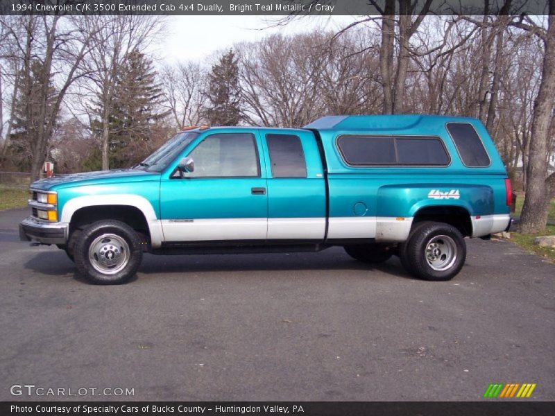 Bright Teal Metallic / Gray 1994 Chevrolet C/K 3500 Extended Cab 4x4 Dually