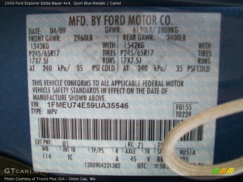Sport Blue Metallic / Camel 2009 Ford Explorer Eddie Bauer 4x4