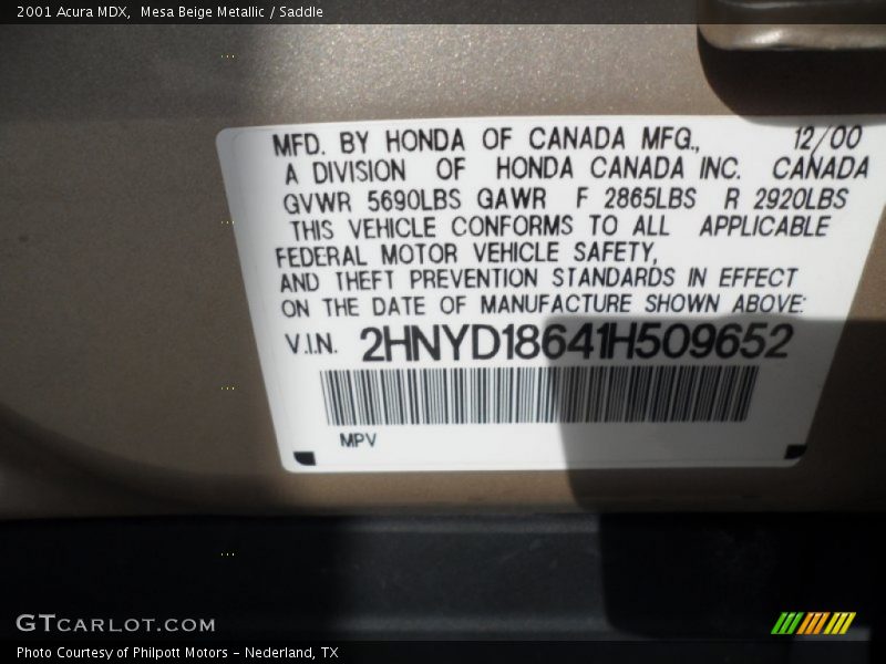 Mesa Beige Metallic / Saddle 2001 Acura MDX