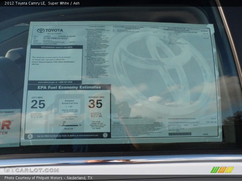 Super White / Ash 2012 Toyota Camry LE