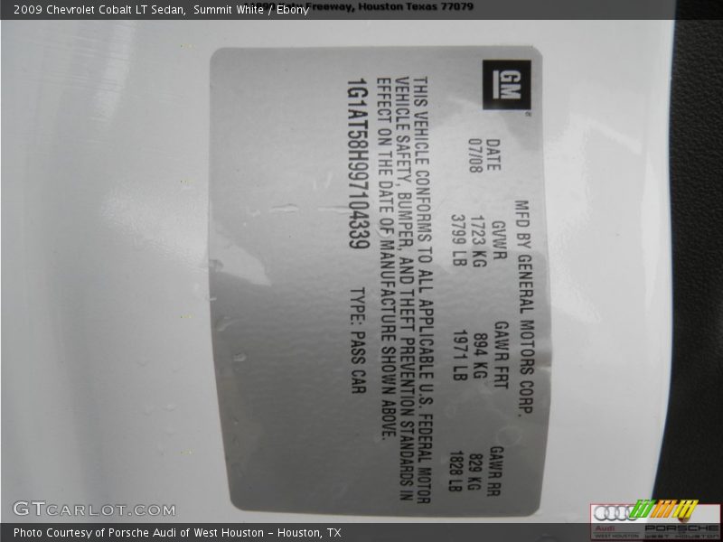 Summit White / Ebony 2009 Chevrolet Cobalt LT Sedan