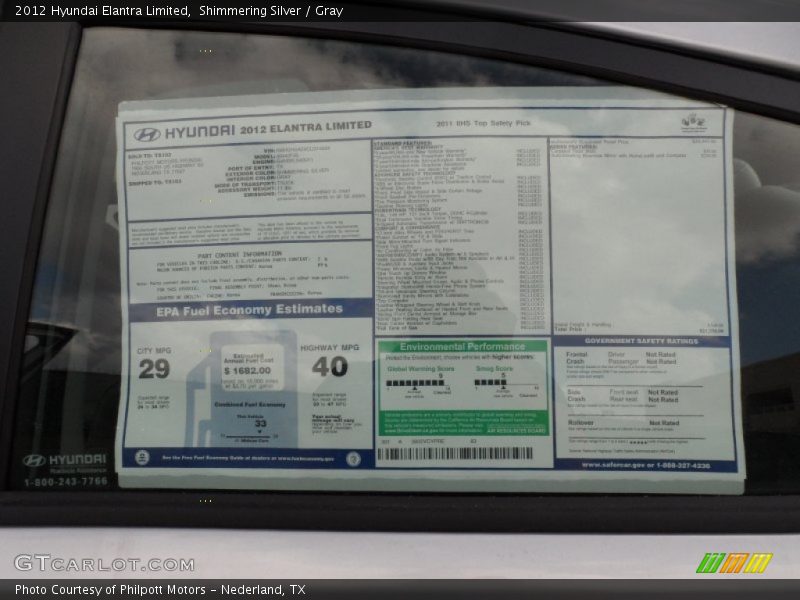  2012 Elantra Limited Window Sticker