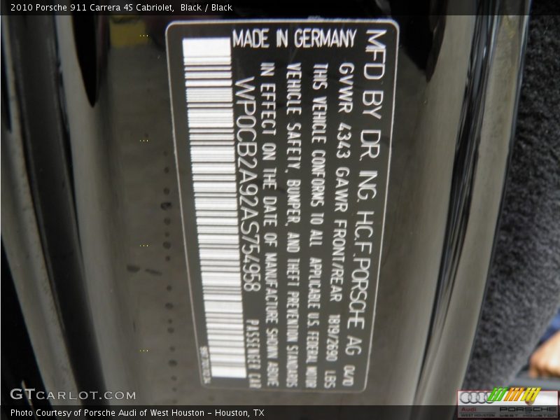 Black / Black 2010 Porsche 911 Carrera 4S Cabriolet