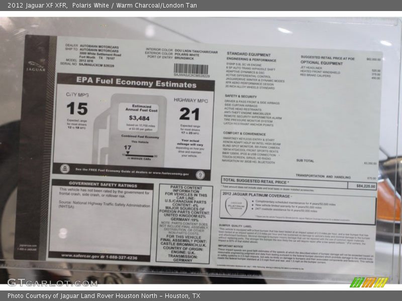  2012 XF XFR Window Sticker