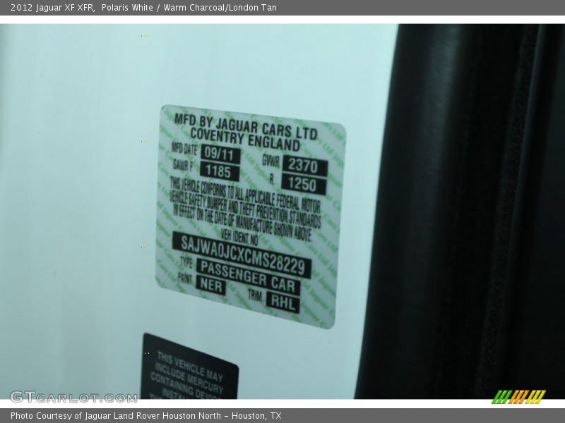 Polaris White / Warm Charcoal/London Tan 2012 Jaguar XF XFR