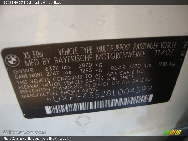 Alpine White / Black 2008 BMW X5 3.0si